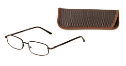 Okulary korekcyjne +3.00 metalowe brązowe z etui