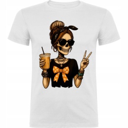Koszulka kościotrup kobieta z drinkiem L